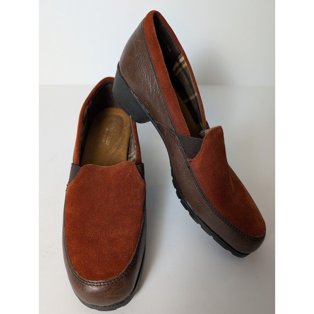 Naturalizer Hurdle Shoes Orange Brown 9.5 M Flat Slip On Loafers Leather Suede